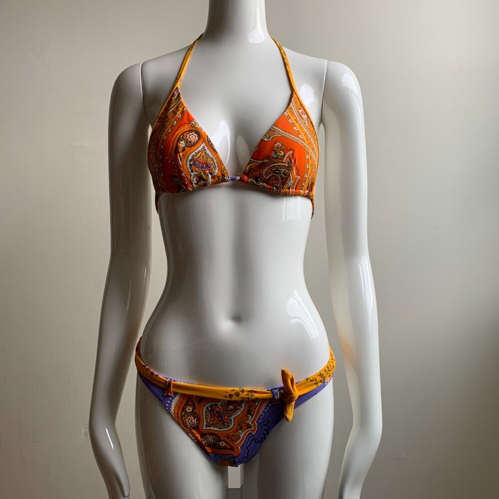 Sauvage california Orange & lilac purple belted bandana bikini